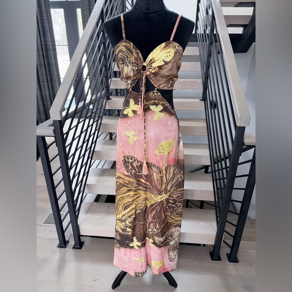 New Butterfly Print Maxi Vacation Summer Maxi Dress with sweetheart neckline S